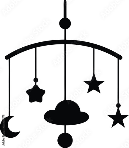 Baby crib mobile vector icon. musical cot icon