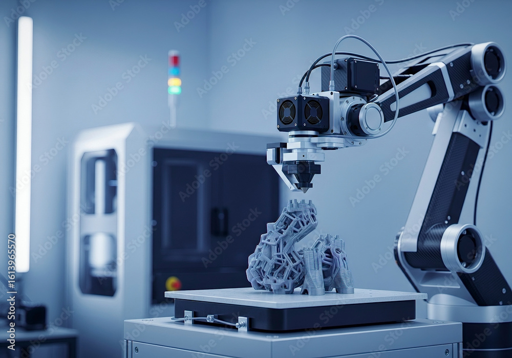 Fototapeta premium Industrial Robotic Arm 3D Printing Complex Structure