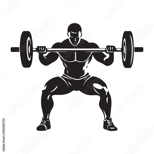 Weight lifting man silhouette vector isolated on white background, Weightlifter vector silhouette 