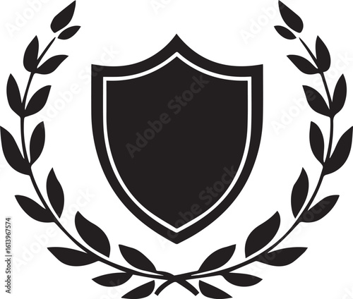Shield emblem vector with laurel wreath symbolizing honor, protection, achievement, and classic prestige