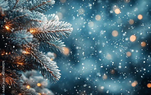 Winter Wonderland With Snowflakes and Frosted Pine Branches Creating a Serene...