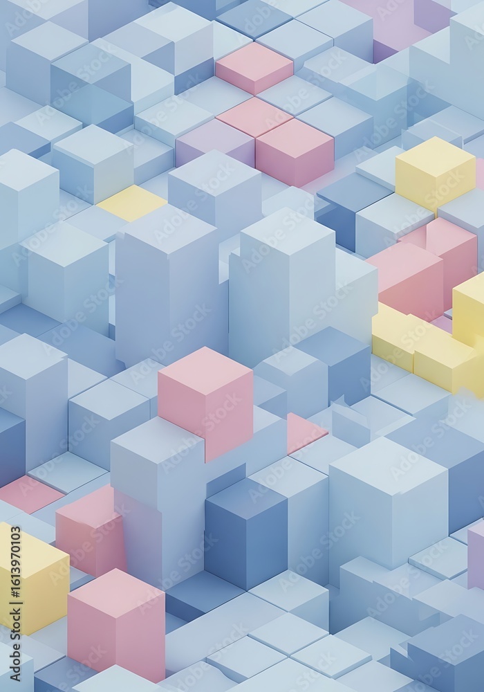 Fototapeta premium Abstract Geometric Cubes Composition with Pastel Colors for Modern Backgrounds