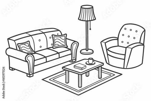 Cozy Living Room Furniture Arrangement with Coffee Table.