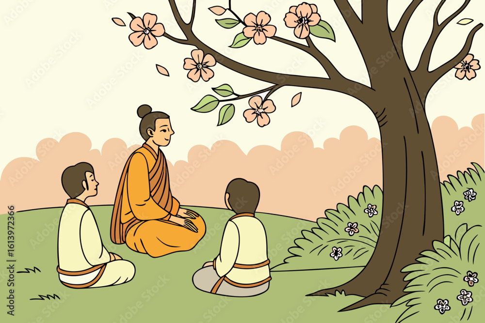 custom made wallpaper toronto digitalMonk Teaching Students Under Cherry Blossom Tree.