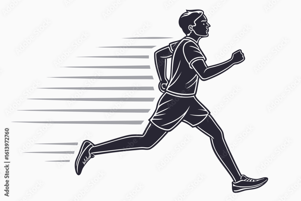 Obraz premium Silhouette of a Man Running with Speed Lines.