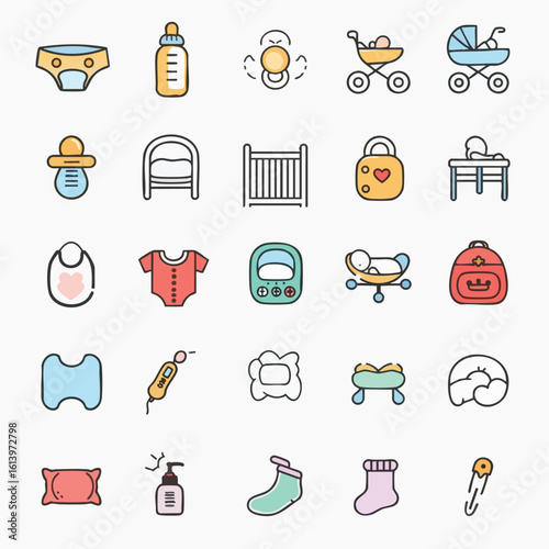 Baby Care and Accessories Icons.