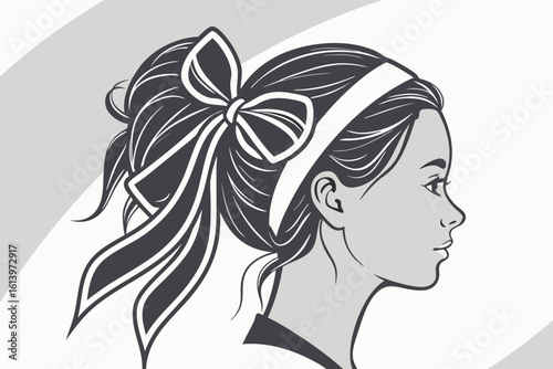 Stylized Profile of a Young Woman with a Bow.