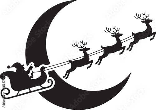 Santa in sleigh with reindeers, Christmas Santa sleigh Vector
