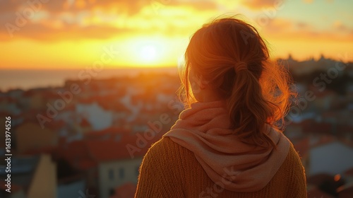 Watching the Sunset From a Hillside Overlooking the City