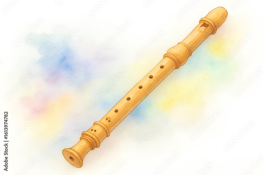 Naklejka premium recorder, instrument, flute, watercolor, painting, drawing, art, instrument, flautist, recorder player, woodwind