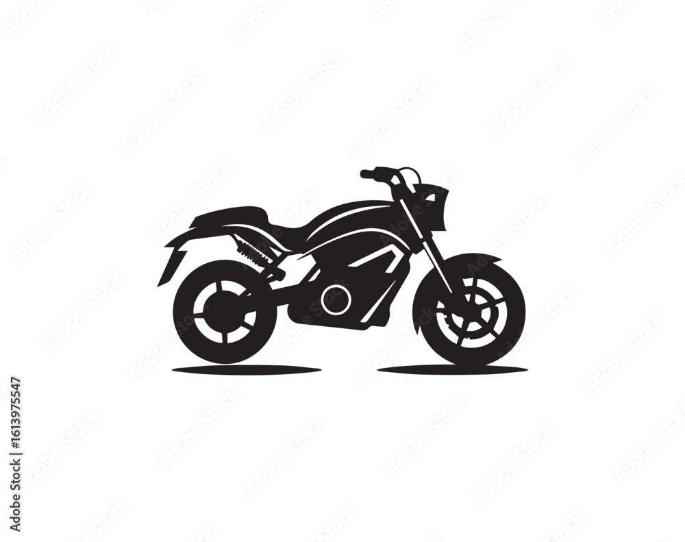 Black motorcycle silhouette icon on white background, modern motorbike illustration design Black motorcycle silhouette icon on white background, modern motorbike illustration design