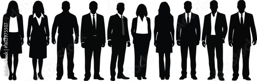 Silhouette of diverse business professionals standing in a row, showcasing unity and teamwork in a minimalist style.