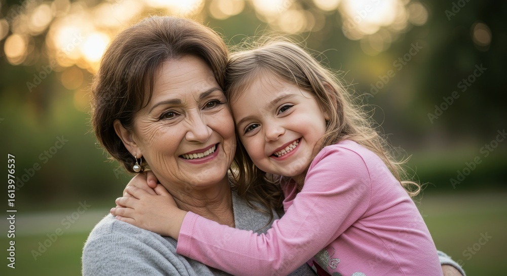 A portrait capturing the warm bond between a grandmother and granddaughter with soft bokeh A portrait capturing the warm bond between a grandmother and granddaughter with soft bokeh