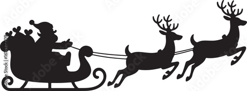 Santa in sleigh with reindeers, Christmas Santa sleigh Vector
