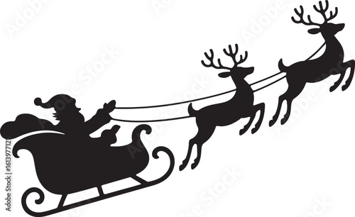Santa in sleigh with reindeers, Christmas Santa sleigh Vector