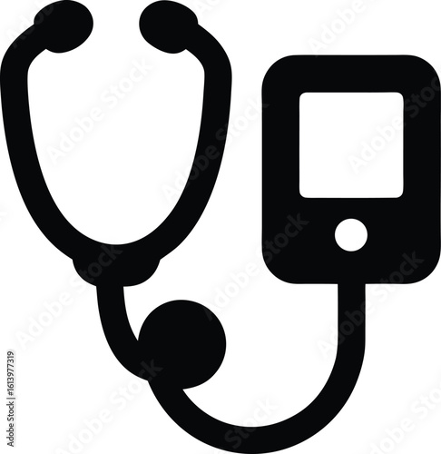 Digital Blood Pressure Monitor and Stethoscope Medical Equipment for Health Monitoring and Diagnostic Purposes in Black and White