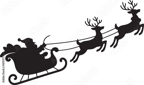 Santa in sleigh with reindeers, Christmas Santa sleigh Vector
