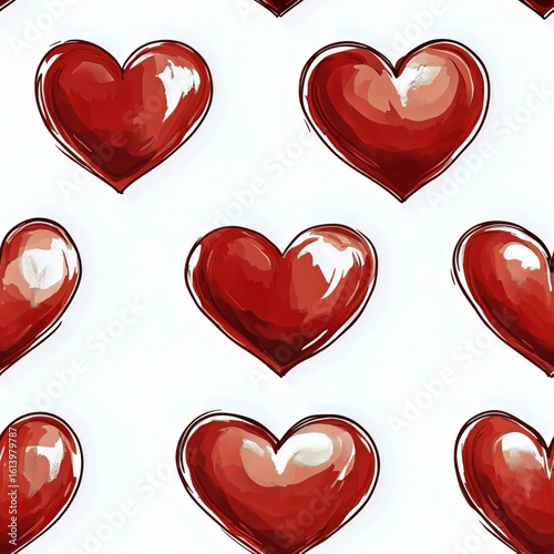 Red Hearts Pattern on White Background Suitable for Celebrations or Romantic ...