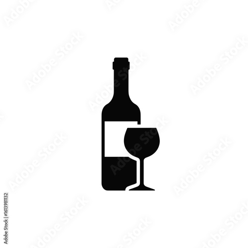 A black wine bottle and a glass silhouette symbolize celebration and sophistication on a transparent background