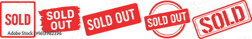 Sold and Sold Out Stamps Set – Red Rubber Stamp Style for Sales, Marketing, and Retail