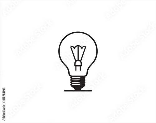 Light bulb outline icon with internal filament and ribbed socket on white