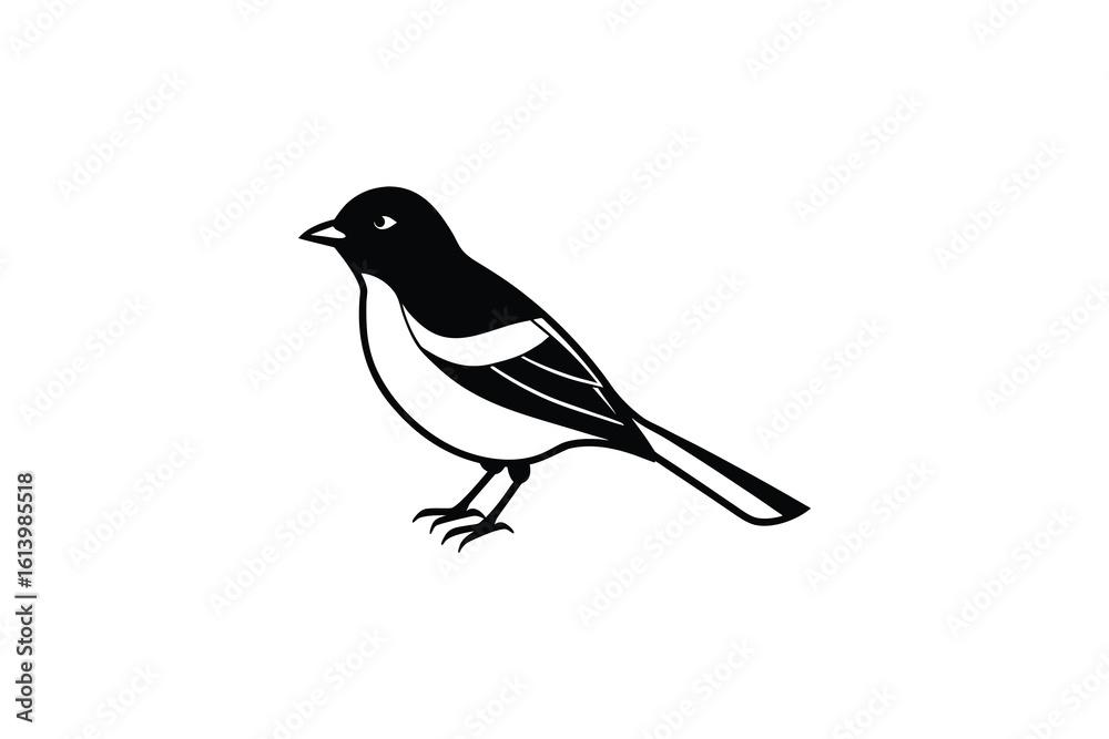 Fototapeta premium Elegant Magpie Bird Illustration in Black and White Silhouette Style silhouette