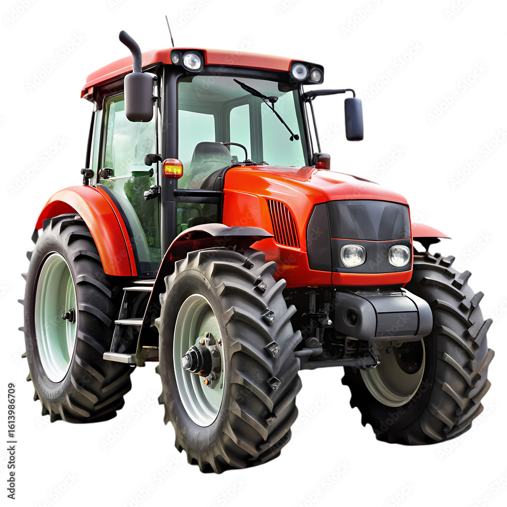 Obraz premium Powerful Red Farm Tractor A Symbol of Agricultural Industry