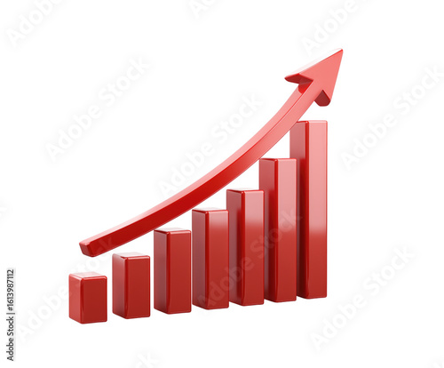 Glossy 3D red bar chart with arrow isolated on transparent background representing growth, progress, and success Free Download Glossy 3D red bar chart with arrow isolated on transparent background representing growth, progress, and success - GFXLoad