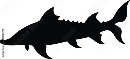 Lake sturgeon silhouette, freshwater fish line art, aquatic animal vector, minimal marine drawing, nature illustration design