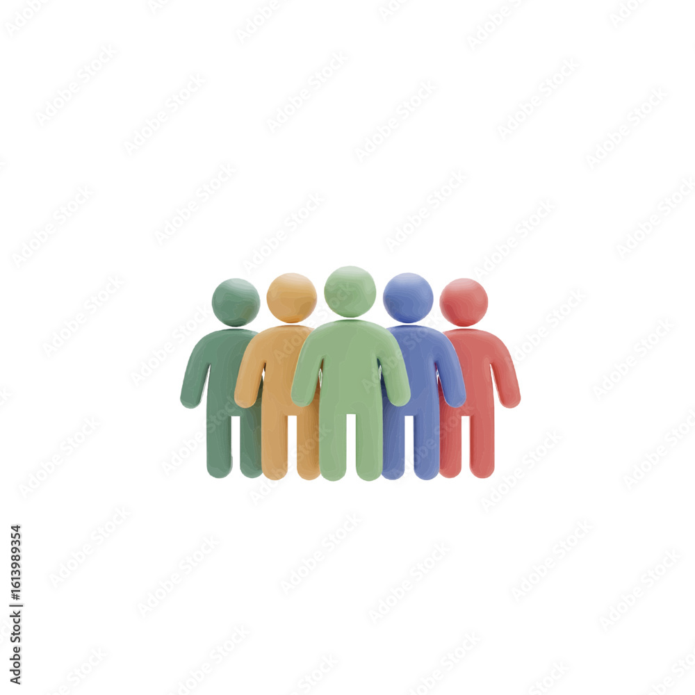 A diverse group of colorful human figures standing together, symbolizing teamwork, community, and social connection. 3D clay rendering on a white background. A diverse group of colorful human figures standing together, symbolizing teamwork, community, and social connection. 3D clay rendering on a white background.