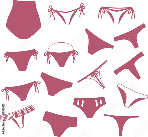 Bikini Bottoms Vector Set, Swimwear Silhouette Collection, Women’s Beachwear