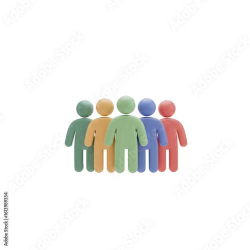 Wallpaper Mural A diverse group of colorful human figures standing together, symbolizing teamwork, community, and social connection. 3D clay rendering on a white background. Torontodigital.ca