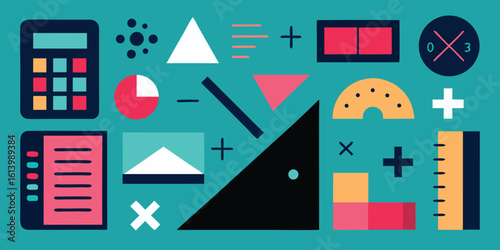 Math Symbols and Icons Silhouette with Equations and Formulas on white background