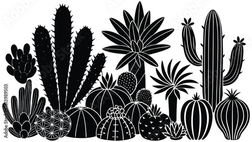 Cactus Collection Silhouette Illustration on white background