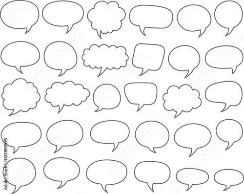 Speech Bubble Outline Vector Set, Hand Drawn Comic Chat Balloon Collection