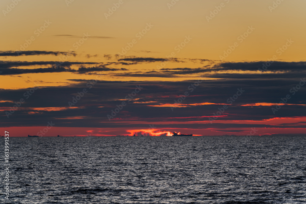 Naklejka premium Sunset over Gdansk Bay in Poland