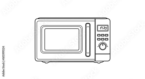 Stock vector outline drawing of a kitchen microwave oven appliance for cooking and heating food quickly
