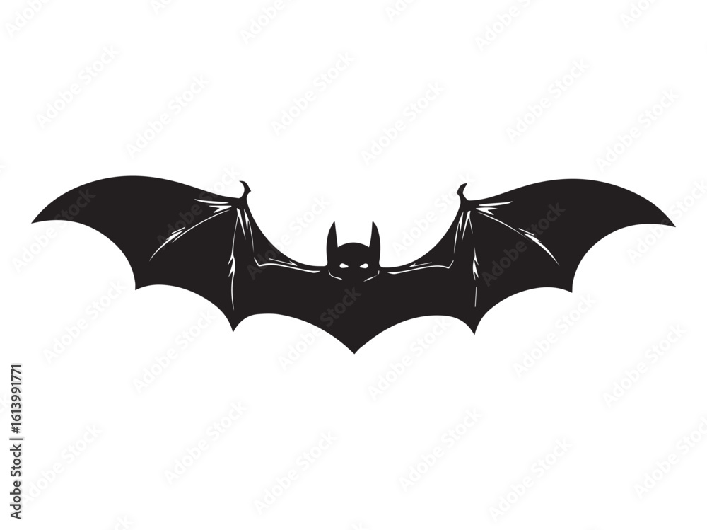 Fototapeta premium Sleek Silhouette of a Black Bat Spreading Its Wings in Artistic Icon Form