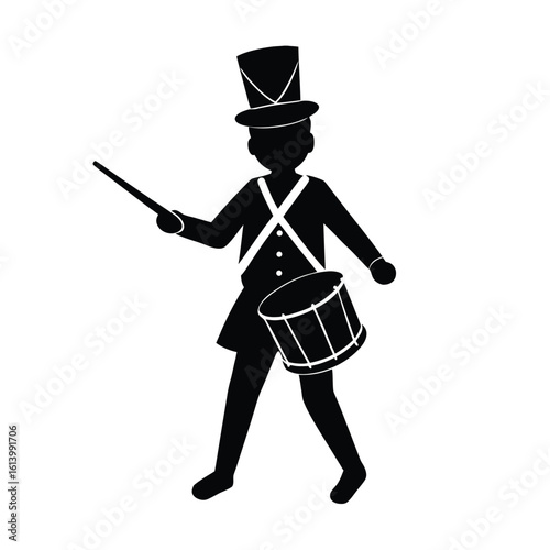 Silhouette of a Christmas drummer boy with a hat and drumsticks