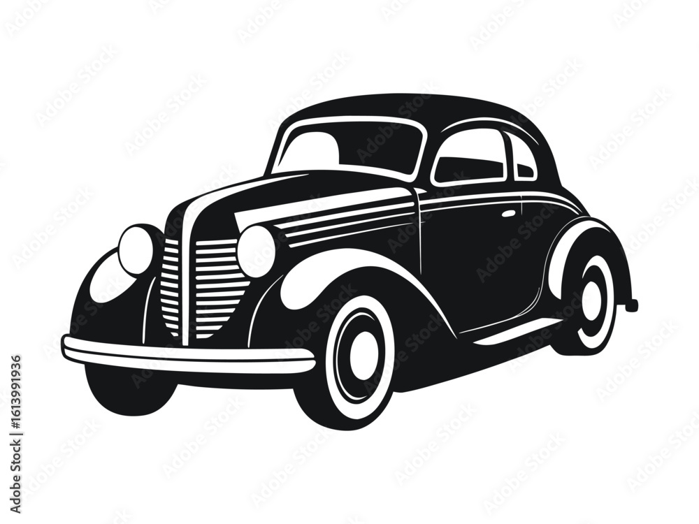 Fototapeta premium Elegant 1930s Vintage Coupe Car with Chrome Headlights – Classic Retro Vehicle Illustration in Clean Style, Perfect for Automotive Posters, Merchandise, and Collector Designs