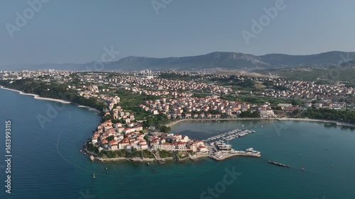 Coastal Peninsula and Marina Near Split Croatia Aerial Panorama