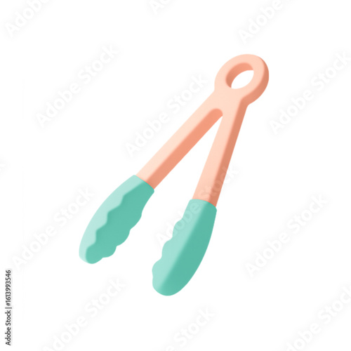 Kitchen tongs with teal silicone grips isolated on transparent background