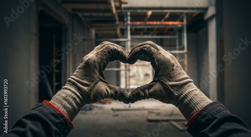 Obraz na płótnie Construction worker forming a heart shape