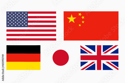 Global Power Nations – Bold Country Vector Icons Representing Strength and Unity