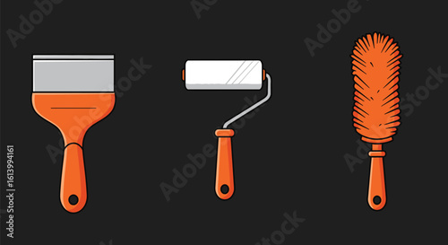 Set of Three Cleaning Tools: Scraper, Roller, and Duster