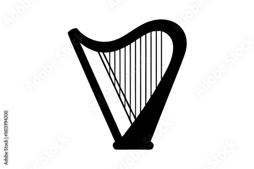 Classical Harp Icon Black Silhouette Vector Art