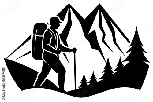 Hiking Silhouette Man with Backpack Vector Art