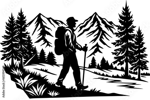 Mountain Hiking Adventure Vector Icon Silhouette