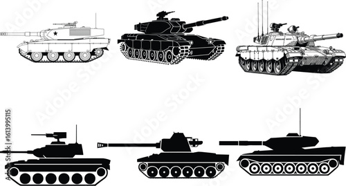 Military Tank Silhouette Bundle. Battle Tanks, Armored Vehicles & War Machine Vector Illustration. Army Tank, War Tank, Battle Tank, Heavy Weapon Vehicles, Warfare Icons & Army Silhouette Design.