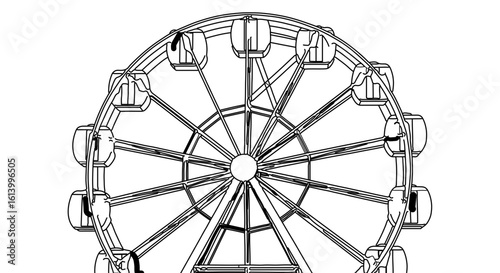 Ferris wheel outline drawing vector illustration for amusement park ride and fairground attraction design